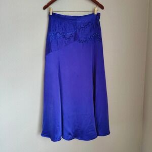 Vintage 80s EREZ 100% Silk Satin Royal Purple Beaded Soutache‎ Midi Skirt 10